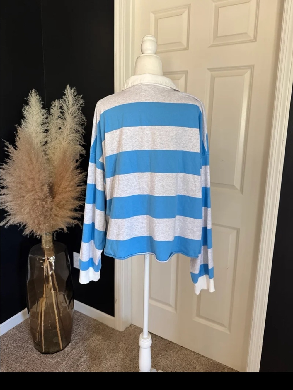 NWT Aerie Sporty Prep Rugby Polo in Blue and Grey Stripe size XL - Picture 7 of 12